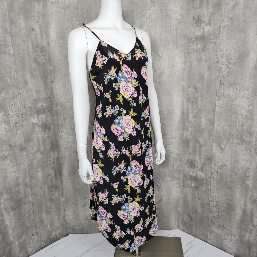 Vintage 80s Linda Womens S Floral Slip Chemise Midi Nightgown Silky Polyester